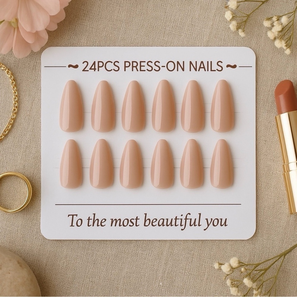 120 PCS Nude Almond Press-On Nails | 5 Packs Nude Nails Natural Looking Nails